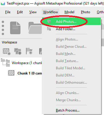 Add photos to the project through the Workflow menu.