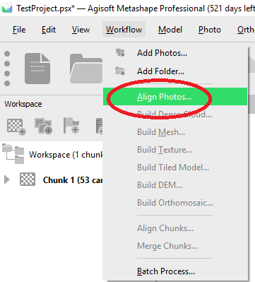 Go back to the Workflow pane in the bottom left corner and then click the Workflow menu again and choose Align Photos.