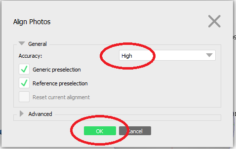 Set the accuracy to High and check that both available checkboxes are checked. Hit OK.
